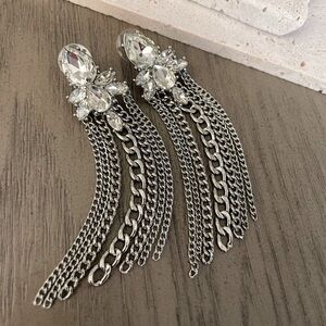 Anthropologie Crystal and Silver Tassel Drop Earrings